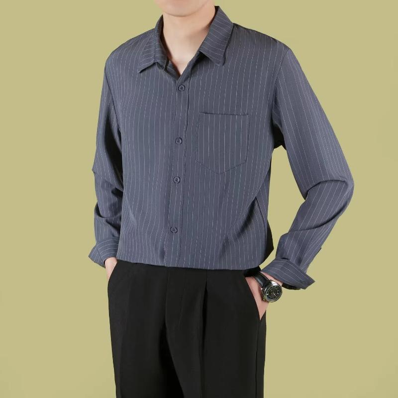 Striped Shirt Men's Long-sleeved Spring and Summer Thin Light Mature Style Handsome Casual Business Ironing Shirt
