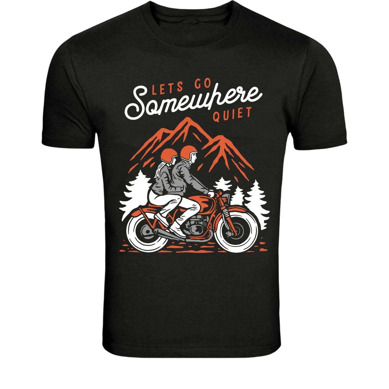 Lets Go Somewhere Quiet Motorcycle Adventure T-Shirt - Vintage L