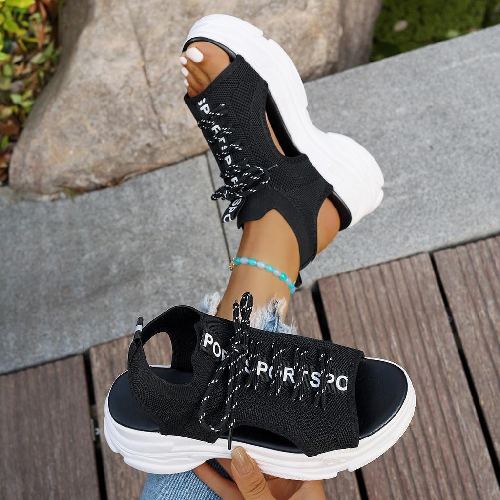 Fashion Mesh Women Sandals New Summer Trend Lace-up Platform Shoes for Women Open Toe Beach Casual Heeled Sandals Sandalias De Mujer