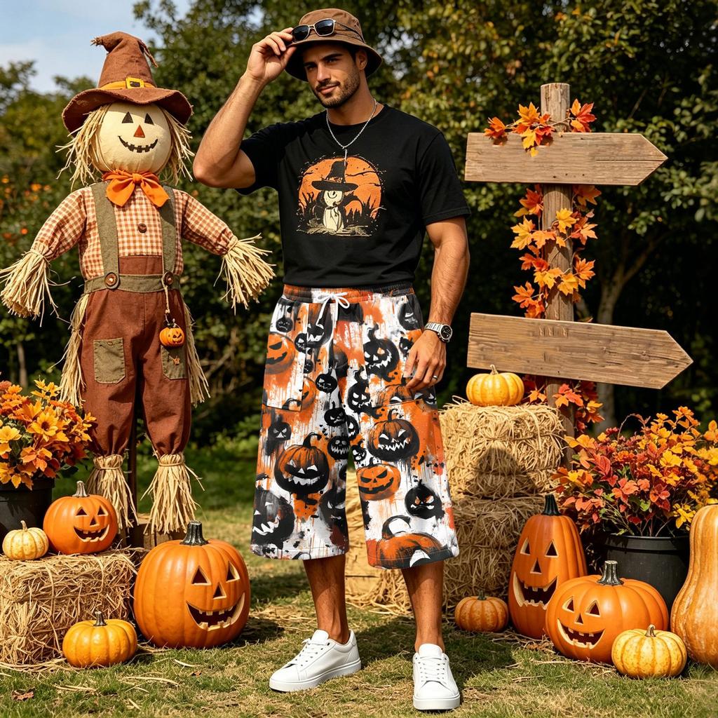 Men's Casual Halloween Cargo Shorts with Pockets Mid Length