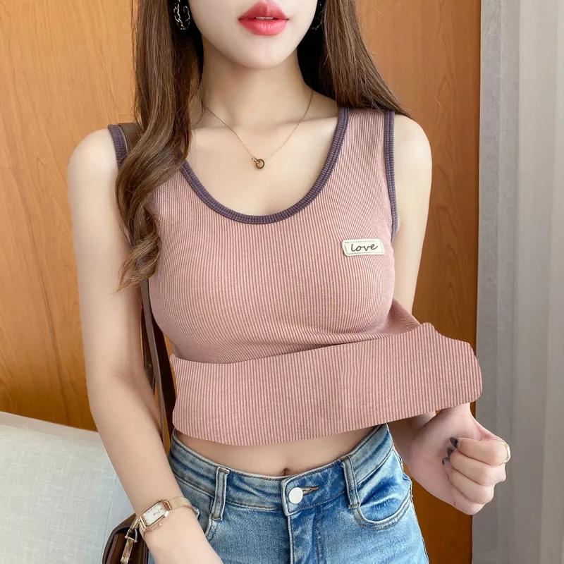 Damen Camisole Tank Top Sommer Eisseide Außen Ärmellos Unterhemd Schlankes T-Shirt Futter Tops