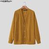 INCERUN Men V Neck Long Sleeve Buttons Up Rib Knit Oversized Cardigan Tops