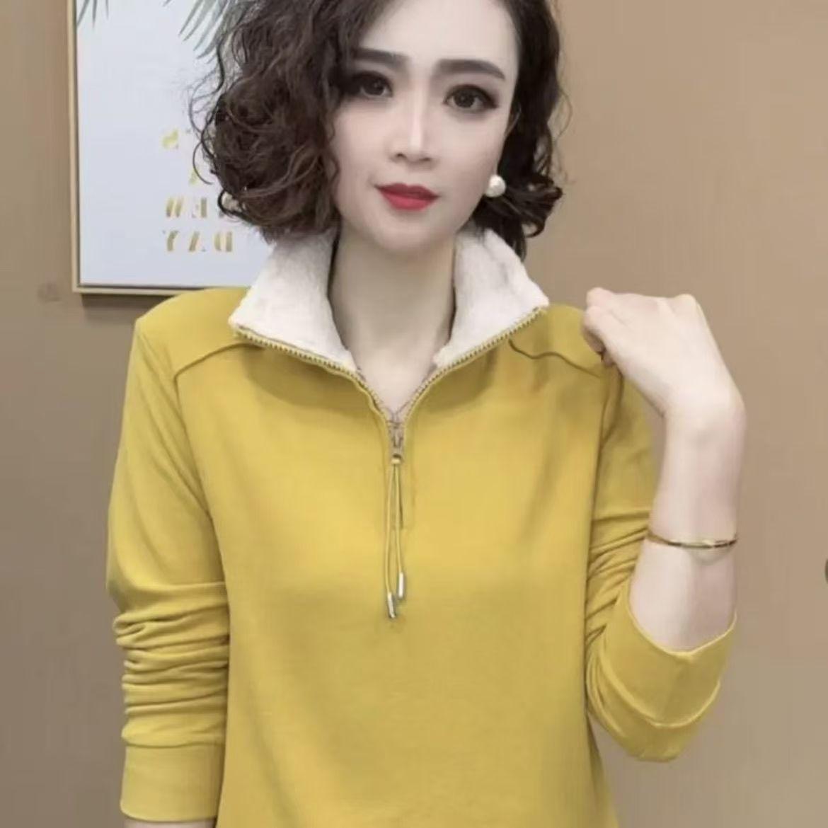 

2025 осень и зима новые продукты модная универсальная омолаживающая и стройнящая футболка с молнией женский топ L жёлтый
