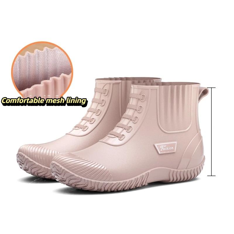 Female Waterproof Anti Slip Wear Resistant Midsole Rain Boots Work Rubber Shoes