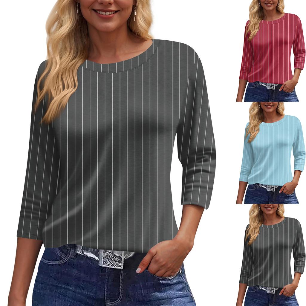 Women's Fashion Casual Round Neck 3/4 Sleeve Loose Printed T-Shirt Ladies Top
