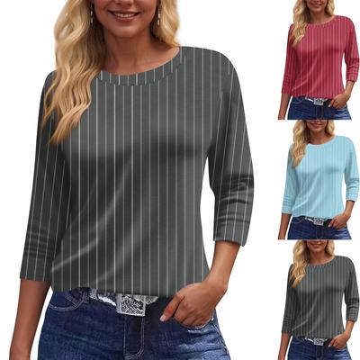 Women's Fashion Casual Round Neck 3/4 Sleeve Loose Printed T-Shirt Ladies Top
