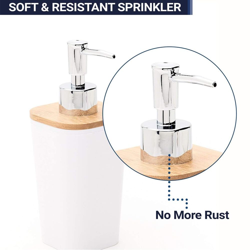 RSINC Refillable Hand Soap Dispenser | Liquid Soap/Shampoo  Lotion Dispenser Plastic Bottle for Kitchen, washbasin Pack of 1 | Wooden Lid (White)