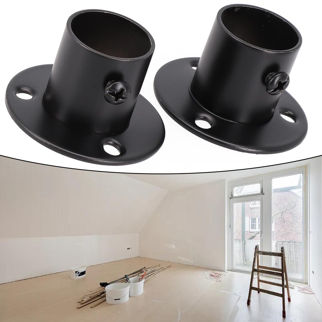 Wardrobe Rail Supports 2pc Anti-rust Black Bracket