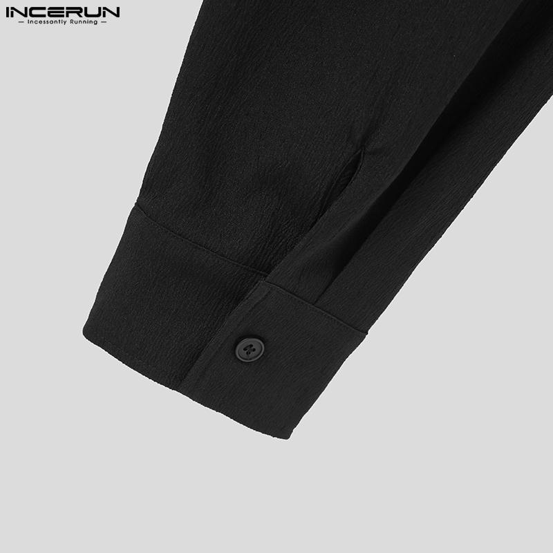 INCERUN Bărbați de primăvară culoare uni cu mâneci lungi cămăși Topuri