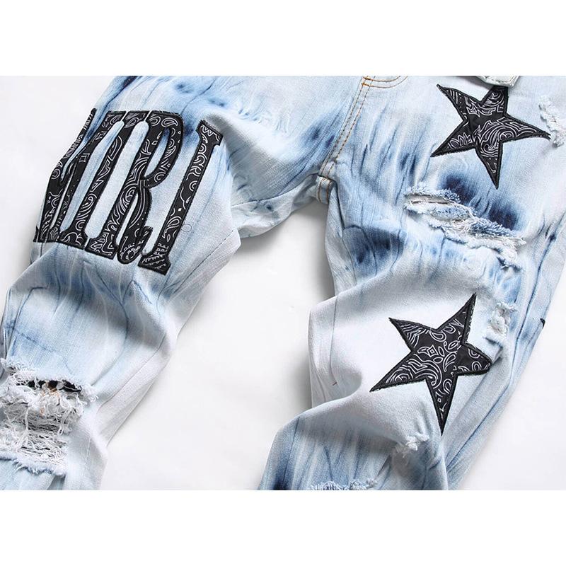 Jeans Slim-fit in Denim Streetwear Blu Usurati Slim-fit Elasticizzati sui Fianchi Quattro Stagioni Elasticizzati Jeans Corti da Uomo 3091