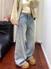 Plus Size Rhinestone High Waist Straight Leg Jeans for Women - American Street Style