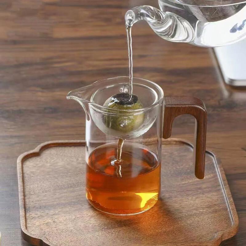 Jialang Heat-Resistant Glass Tea Server with Wooden Handle & Filter