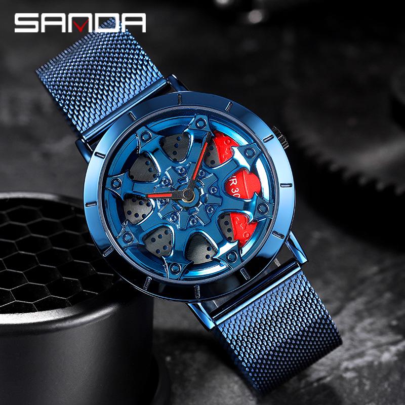 Sanda Men's Creative Rotating Quartz Wristwatch with Mesh Strap