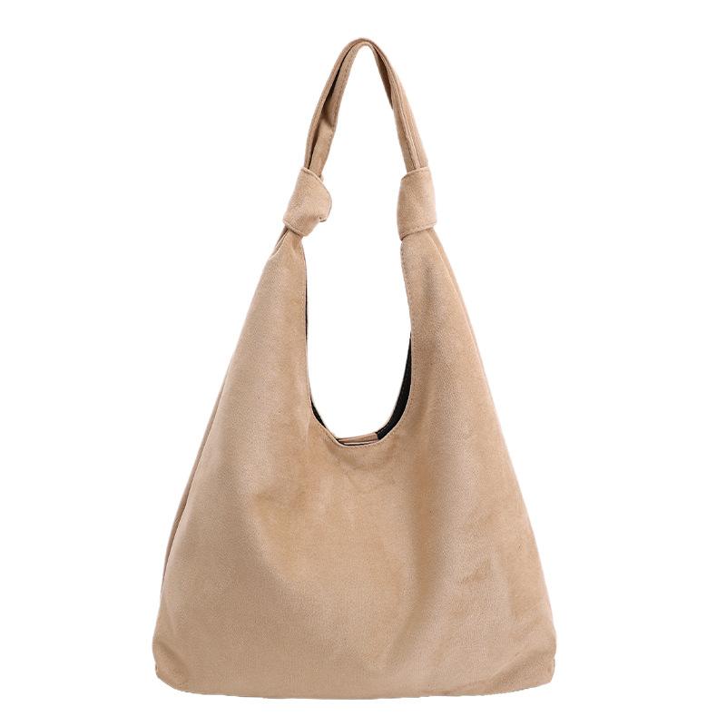 Soft Suede Hobo Bag with Knotted Handle Large Capacity Fashion Shoulder Bag