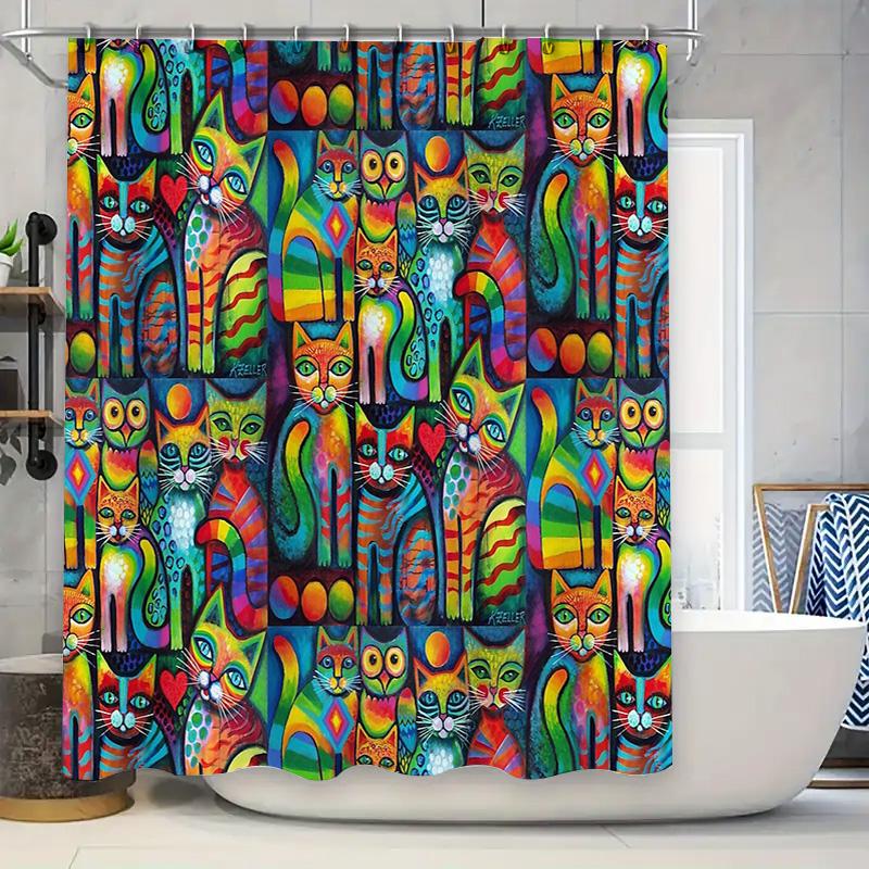 

Colorful Cat Shower Curtain Cute Kitten Bathroom Decor Washable Fabric Liner Artistic Pet Lover Gift Home Decoration Modern Styl W60H190(CM)-1 Pcs