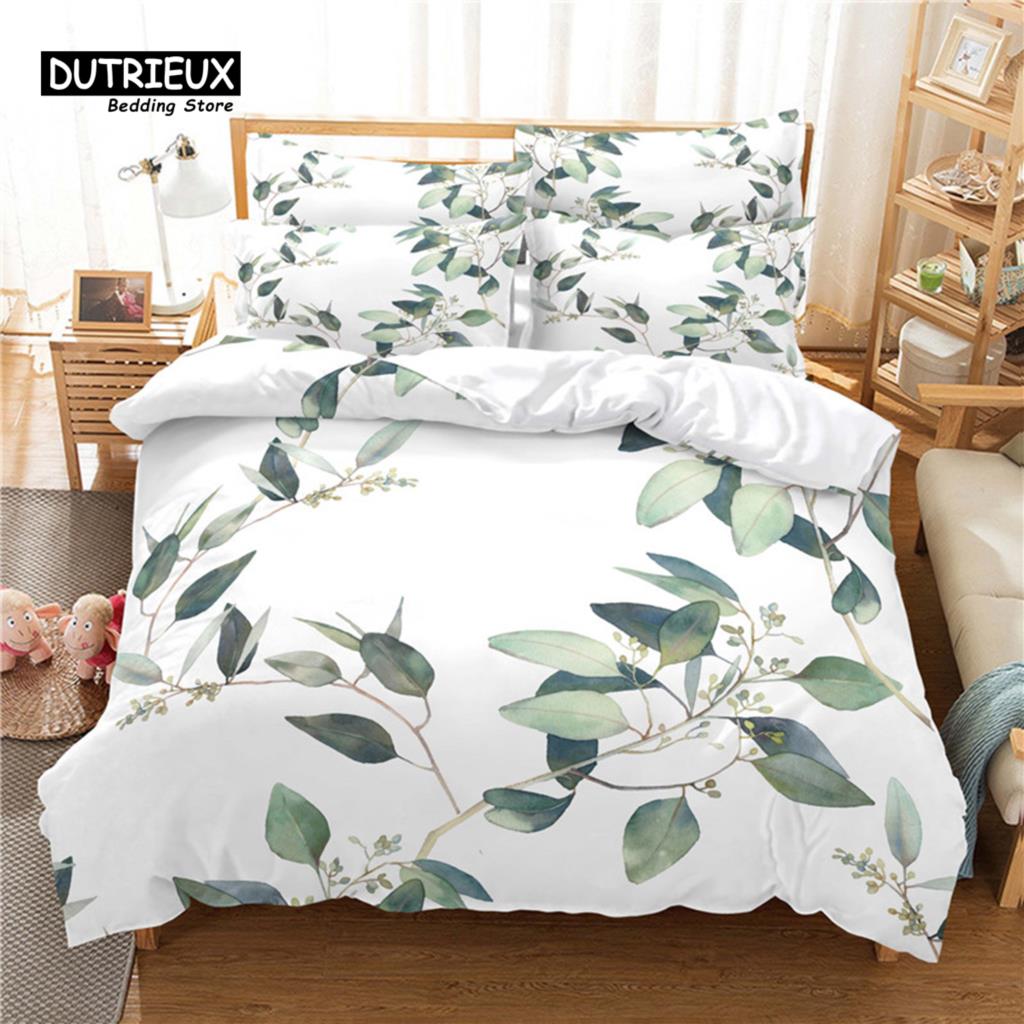 Warm Stylish Fresh Leaves 3Pcs Soft Comfortable Breathable For Bedroom Guest Room Decor Quilt