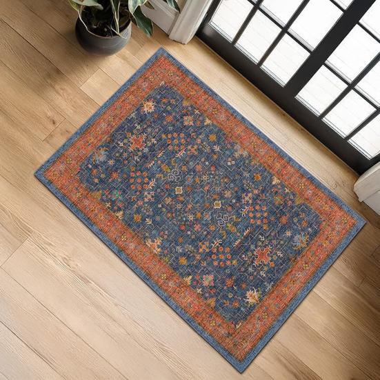 Retro Entrance Rug Ethnic Style Doormat Farmhouse Non-Slip Floor Mat Absorbent Living Room Rug for Entryway Kitchen Bathroom
