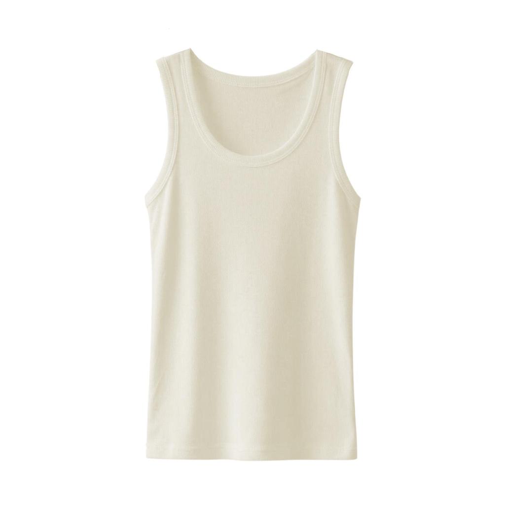 Vintage White Cotton Ribbed Tank Top for Men - Heavyweight Fitness Vest