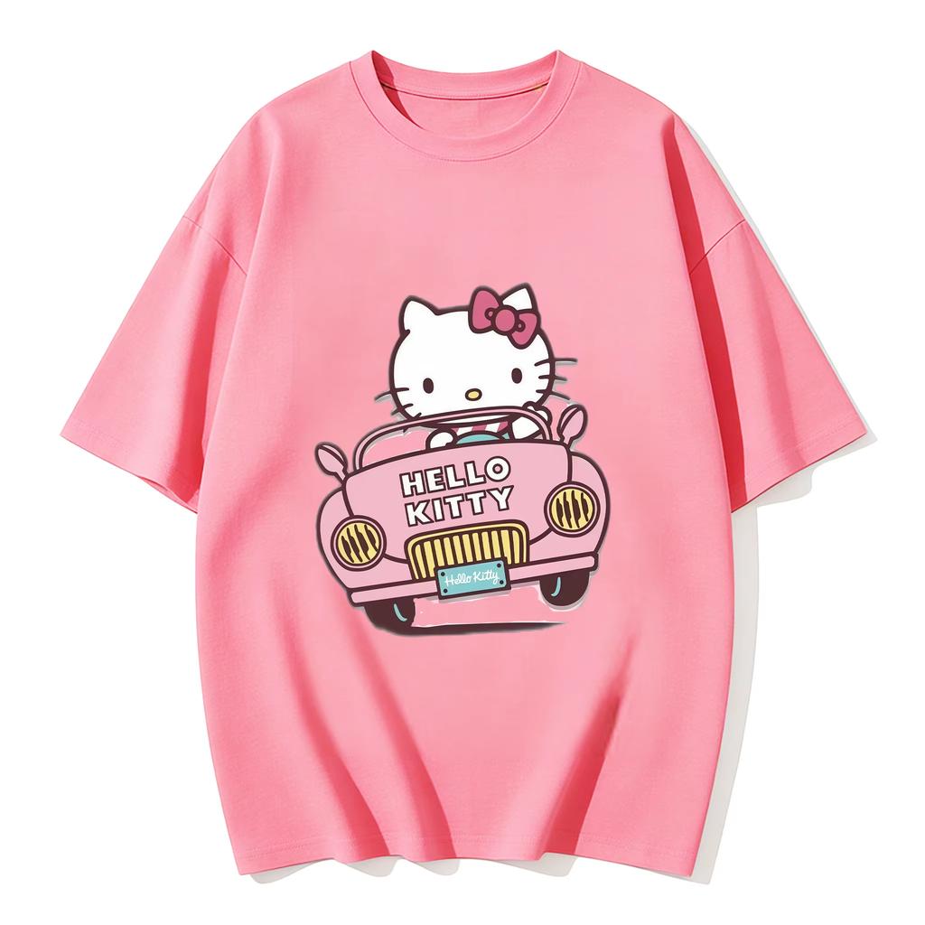 2026 Summer Hello Kitty Cartoon Printed Short Sleeve Pure Comfortable Summer Loose Tshirt for Women