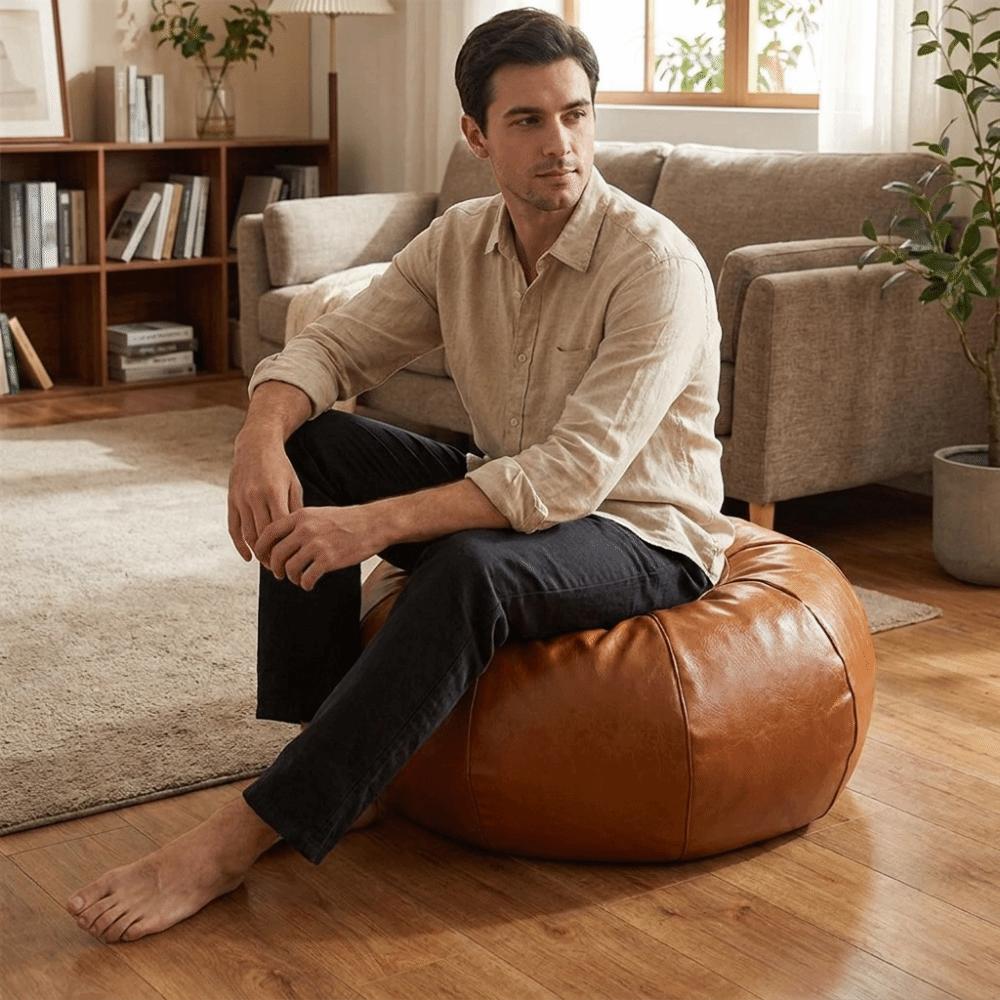 Round Footstool Cover Leather Seat Cushion Cover Versatile Pumpkin Pouf Cover Meditation Room
