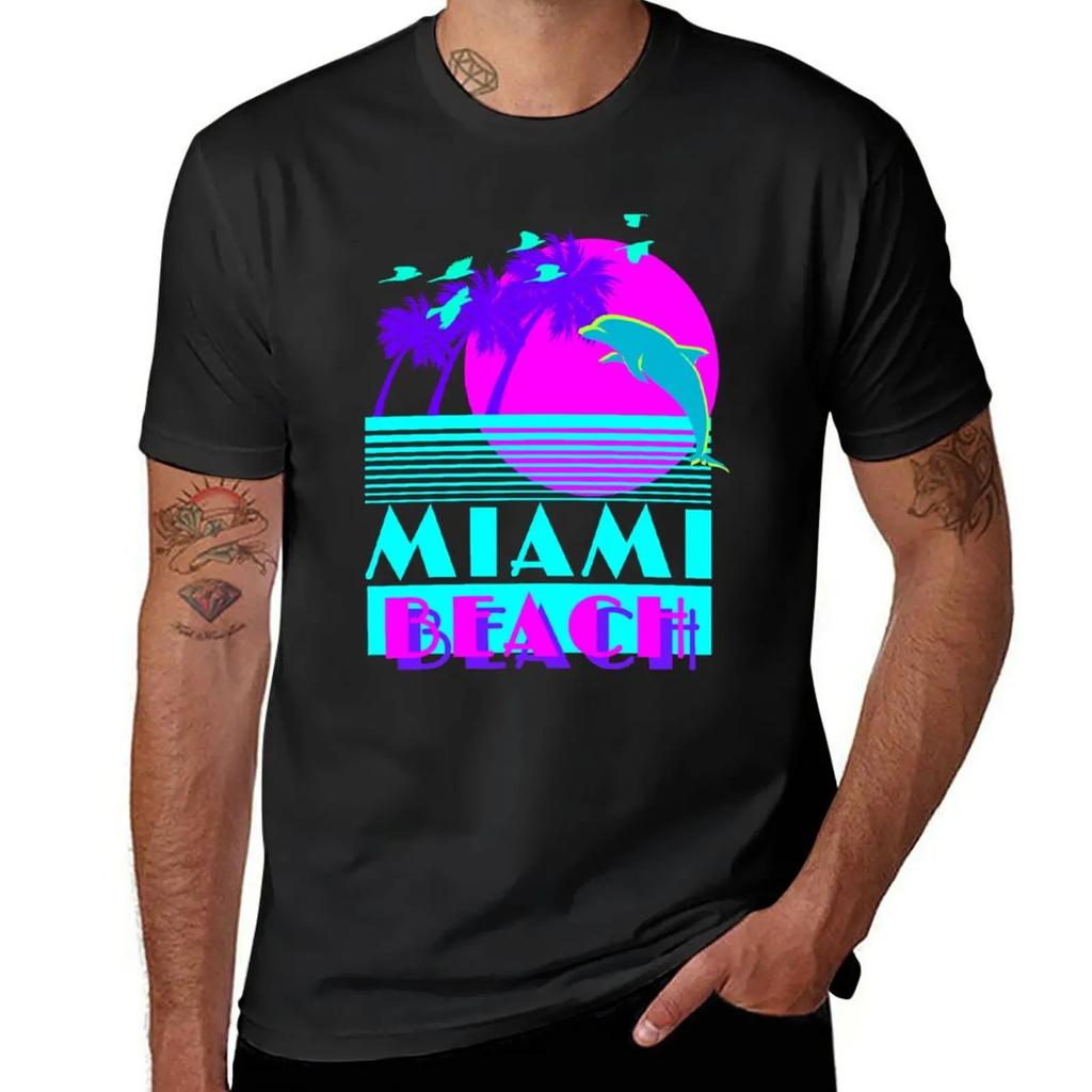 Neues Miami Beach Delfin Retro T-Shirt schwarze T-Shirts personalisierte T-Shirts Kurzarm Designer T-Shirt Herren