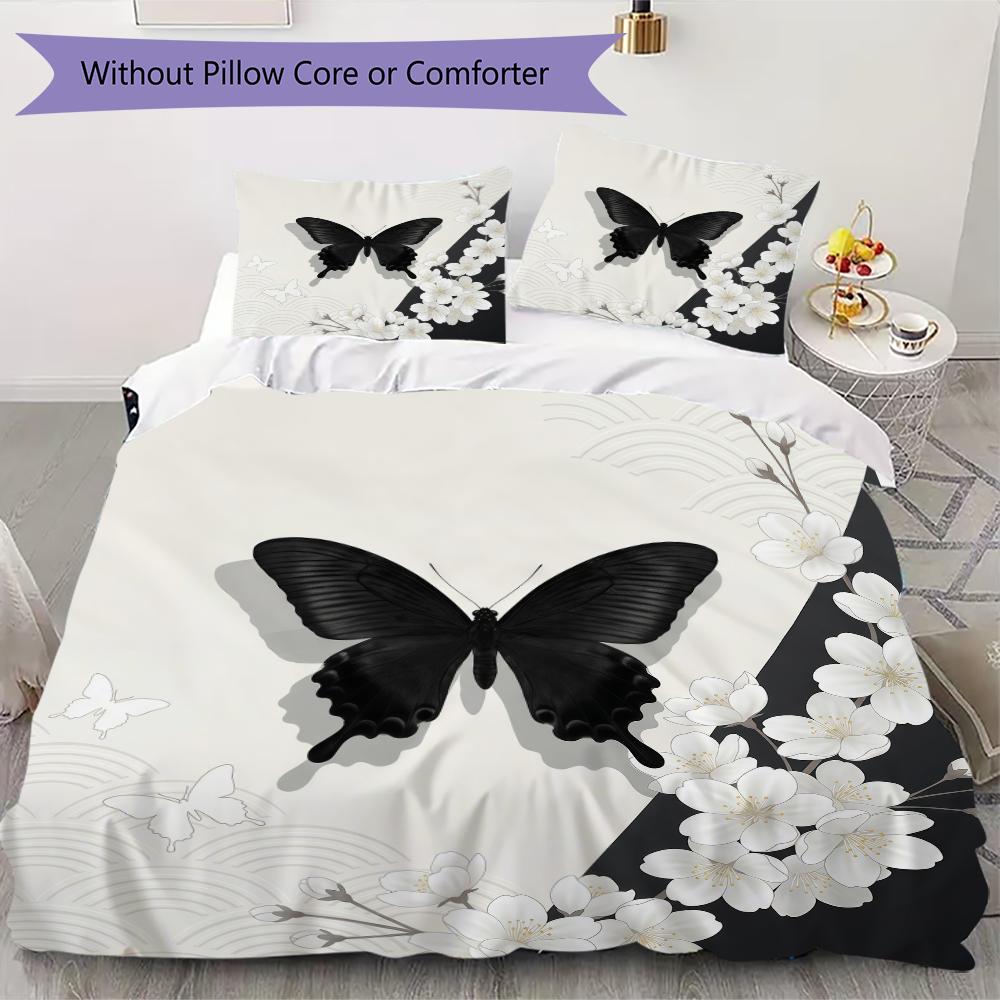 Black Butterfly Pattern Bedding Uilt Set Uilt Cover Pillowcase Home Decoration Birthday Gift (1 * Duvet Cover + 2 * Pillowcase Without Core)