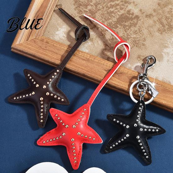 Statement Key Accessory Keychain Pendant Hand-Stitched Rivets Imitation Leather Star