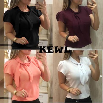 Women/'s Elegant Shirts Short Sleeve Bow Chiffon Blouse Summer Tops Formal Vest