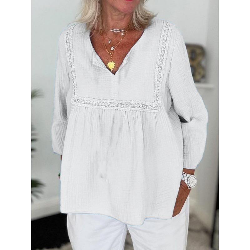 New Women's Solid Color Casual Long-sleeved V-neck Regular Multi-color Women's Top Shirt