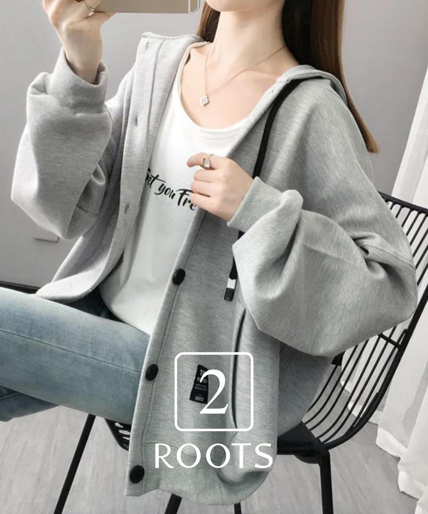 SECOND ROOTS Lightweight Hooded Dark Button-Front Hoodie, Gray, XL, 5S-R04