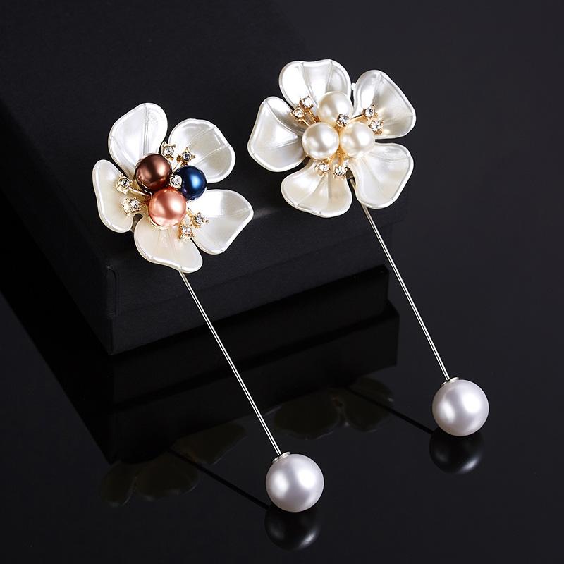 Engood 40pcs Shell Pearl Rhinestone Sewing Trim Embellishment Craft Flower Brooch Pearl Pin for Lady Women Jewelry Accessories