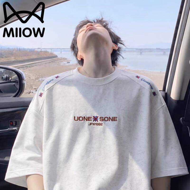 MiiOW Men s Summer American Style Retro Round Neck Casual Short Sleeve T-Shirt 2XL