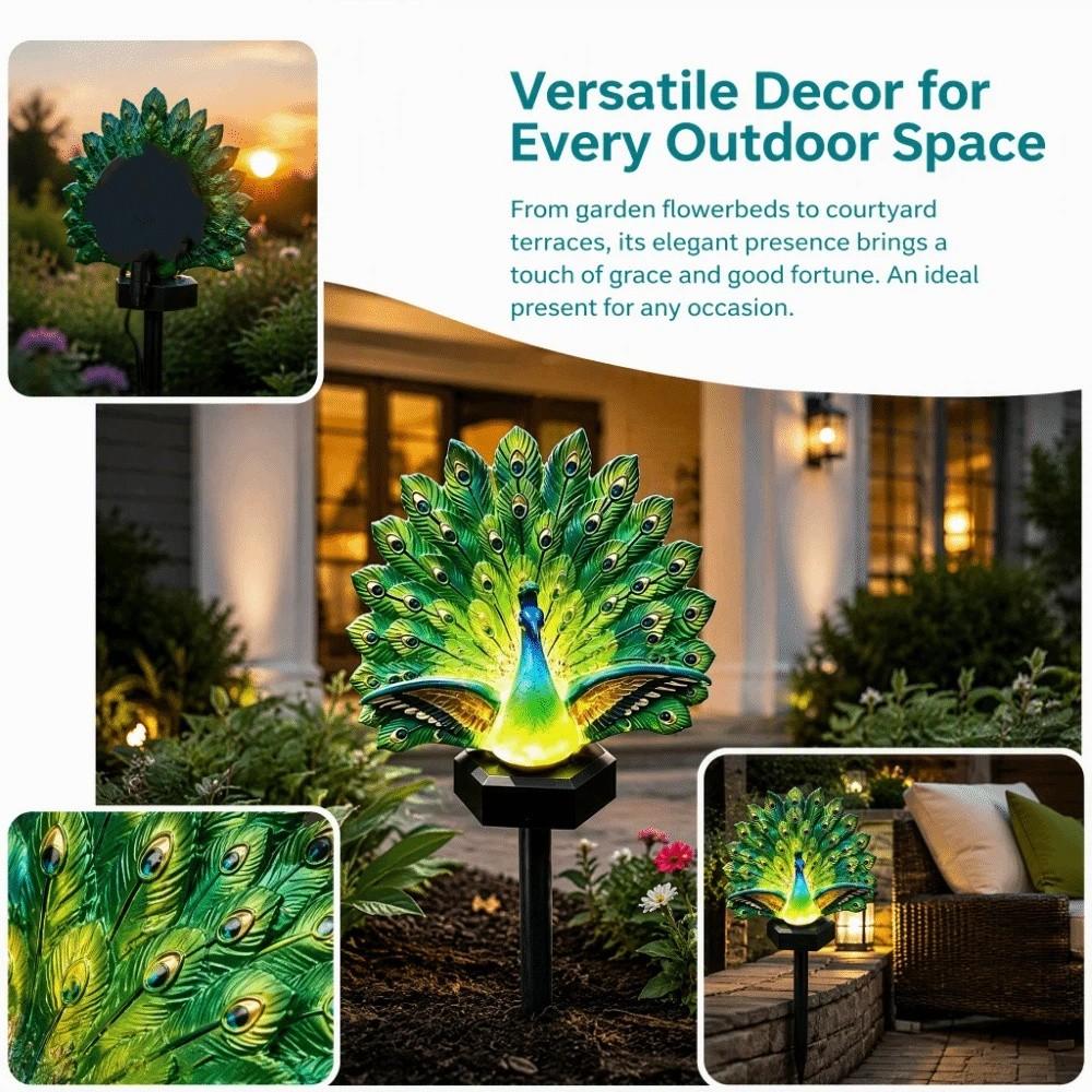 Resin Peacock Garden Decor Energy Saving Solar LED Peacock Figurine Light  Yard