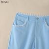 ZANZEA Womens Casual Solid Color Loose Long Pants