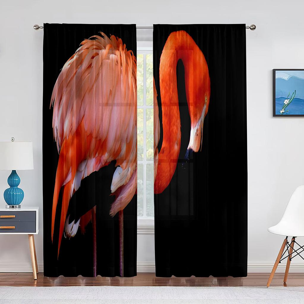 Rote Flamingos Kirschblüten Mond Tüll Vorhänge für Wohnzimmer Schlafzimmer Dekor Chiffon Transparent Voile Vorhang Küchenfenster Vorhänge