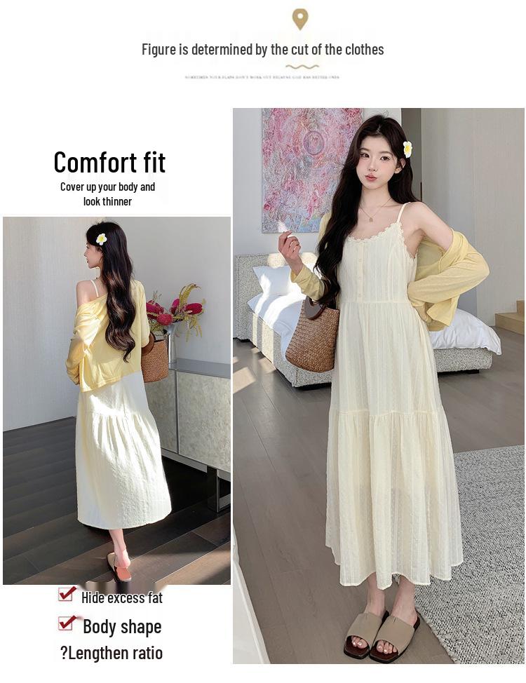 2026 Summer French Sweet Lace Camisole Dress & Sun Protection Cardigan Set