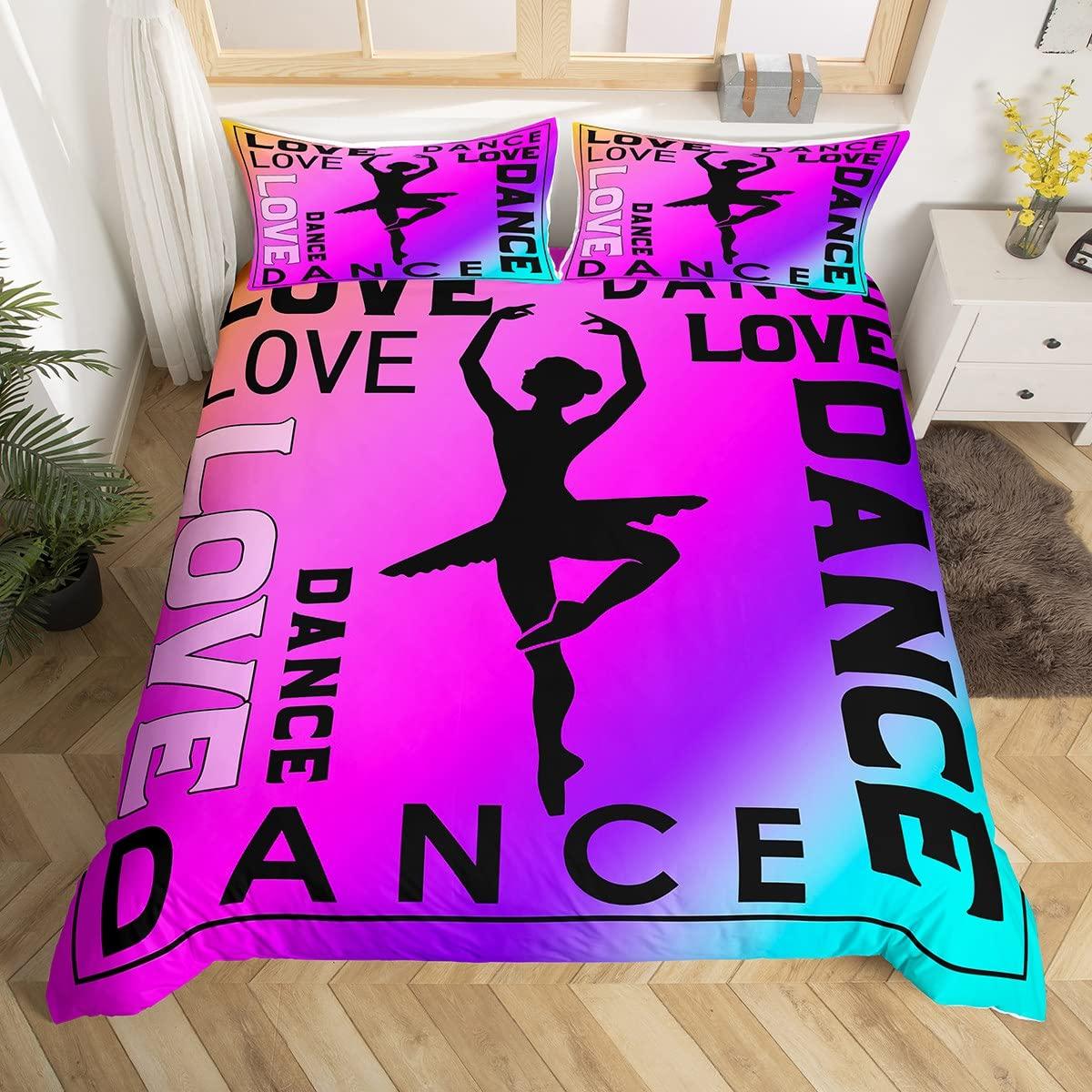 

Girls Ballet Bedding SetDancing Ballerina Duvet Cover Blue Purple Gradient Comforter Cover Ballerina Silhouette Quilt Cover EU Single(135x200cm)