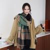 Versatile Core-spun Yarn Plaid Shawl Women's High-end Fringed Scarf Fashionable Thickened Warm Scarf