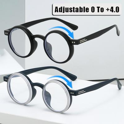 New 360 Rotating Presbyopia Glasses Retro Round Adjustable 0 To +4 0 Reading Glasses with Blue Light Blocking