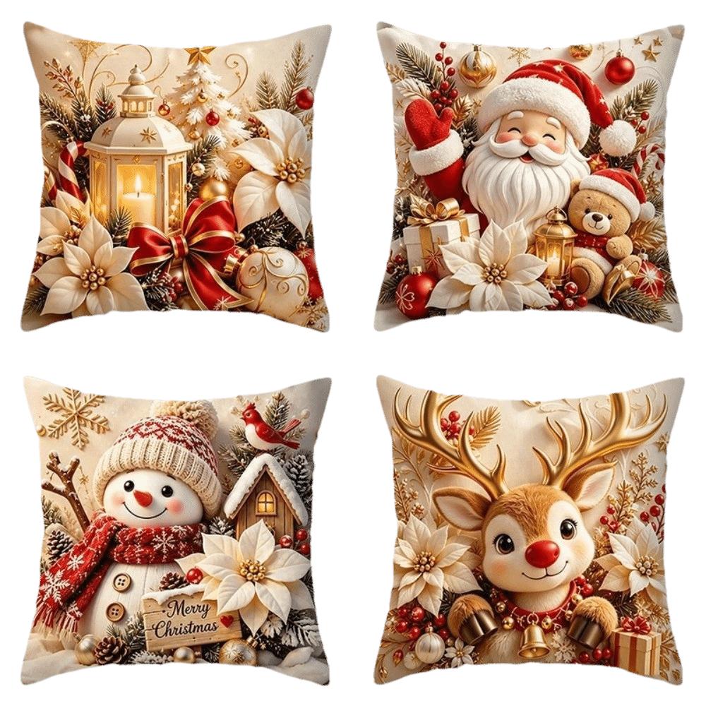 4PCS Tree Flower Christmas Pillow Covers New Year Snowman Pillow Cover Throw Cushion Case Home