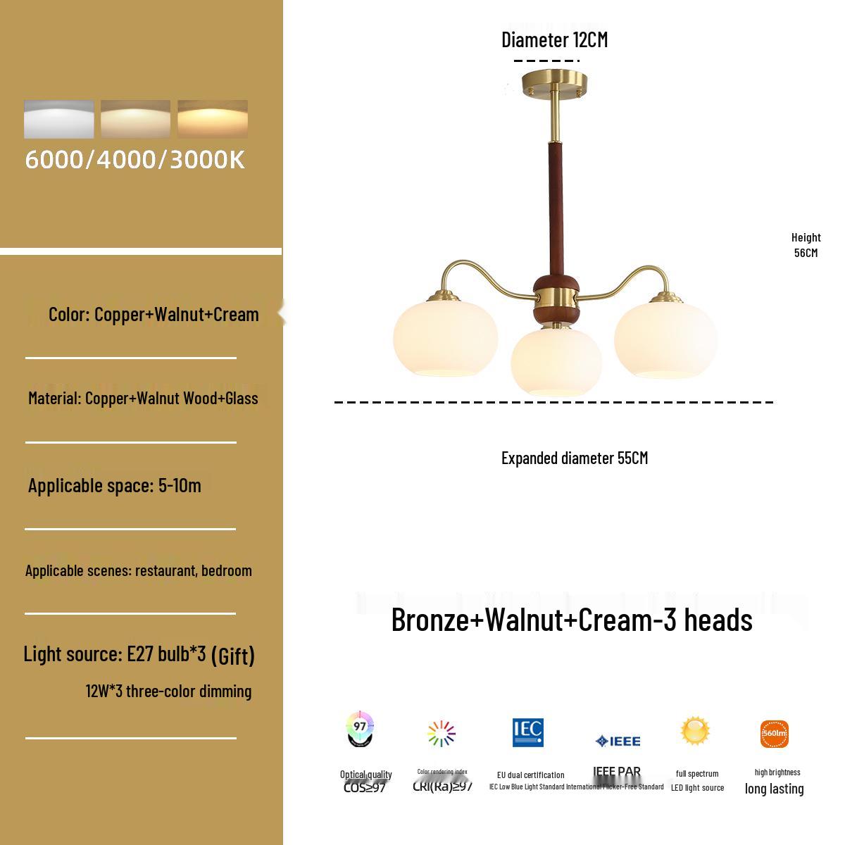 Best-Selling French Mid-Century Dimmable Cream All-Copper Chandelier for Living, Dining, or Bedroom.