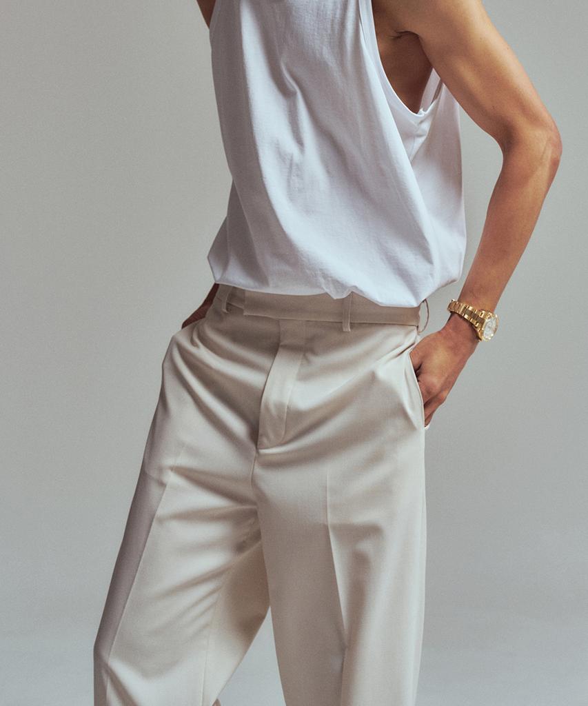 ERER Men High Waist Slacks Ivory