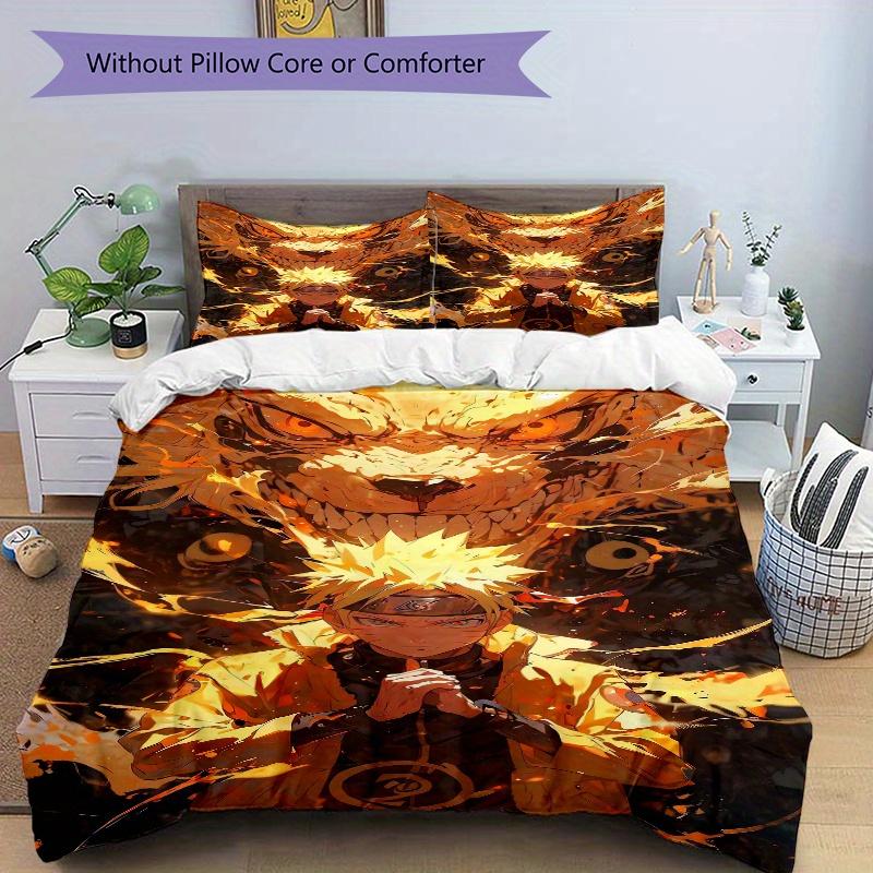 3pcs Naruto Nine Tailed Fox Design Quilt Cover Set - Soft and Cozy Bedroom, Guest Room and Dorm Decorative Bedding 3-Piece Set 1 Quilt Cover + 2 Pillo