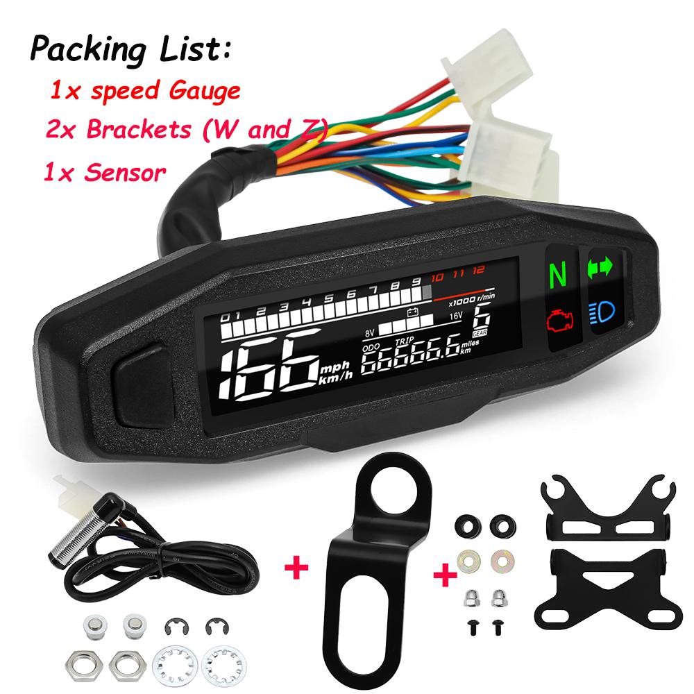 199km/h Motorcycle Tachometer LCD Meter Universal Digital Speedometer Total Mileage Odometer W Bracket Backlights Motor Access