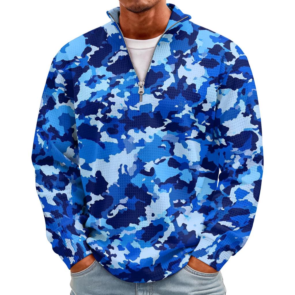 Men's Casual Knit Long Sleeve Pullover with Stand Collar and Ribbed Cuffs