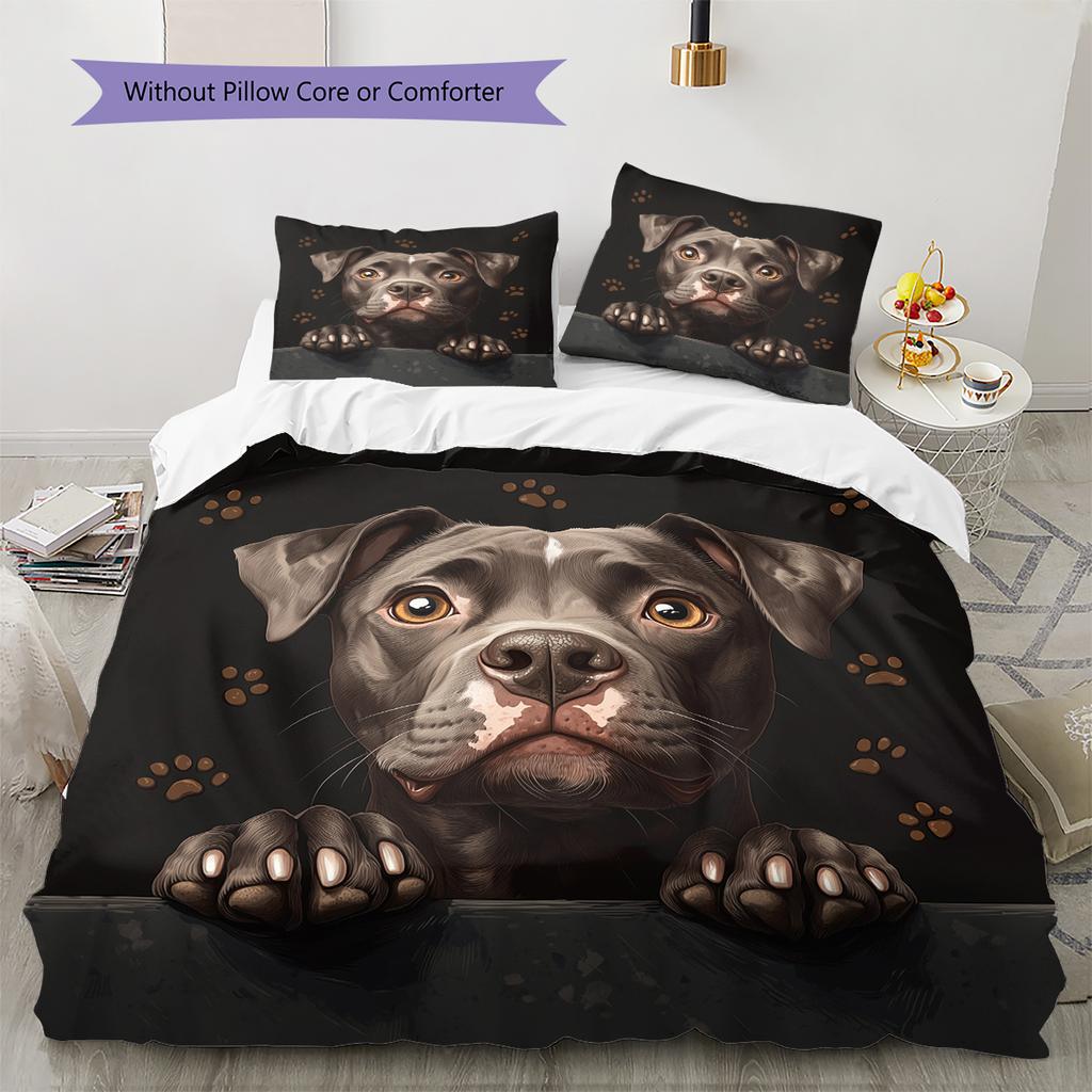 Black Pitbull Pattern Bedding Home Decoration Birthday Gift (1 * duvet cover + 2 * pillowcase, without core)