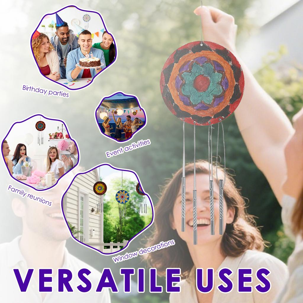 24Pcs Mandala Wind Chimes Craft DIY Unfinished Wood Windchime Creative Coloring Craft Hanging Ornament for Kids Home Birthday