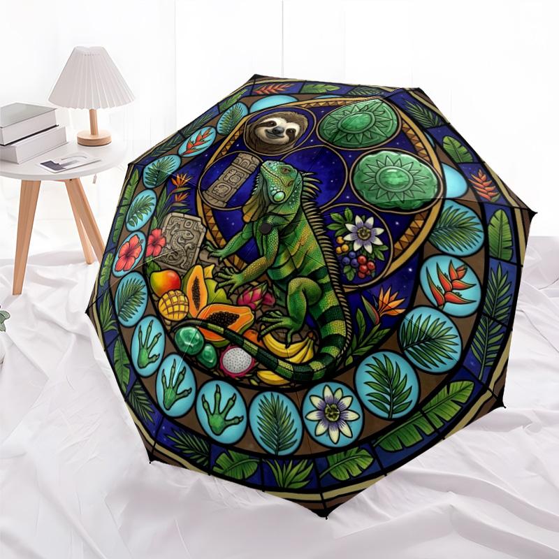 Tropical Nature Mandala pattern umbrella, portable and foldable design, 8 ribs, a casual accessory for Halloween, Christmas, and birthday gifts.
