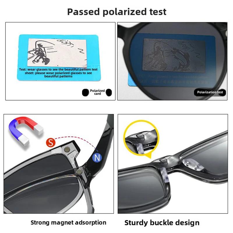 Polarized Black clip Sunglasses For Men UV Protection Retro Square Full Transparent Grey Frame Magnetic Sunglasses