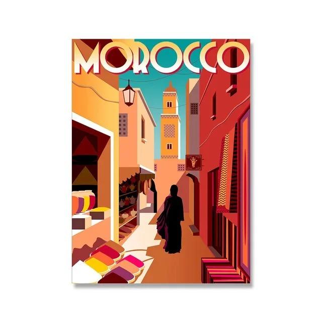 Nordic Vintage Travel Cities Poster Africa Morocco Arabic Landscape Canvas Painting For Living Room Israel Wall Art Decorative